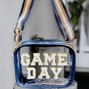 Navy Blue ‘Game Day’ Clear Stadium Approved Crossbody Bag with Strap